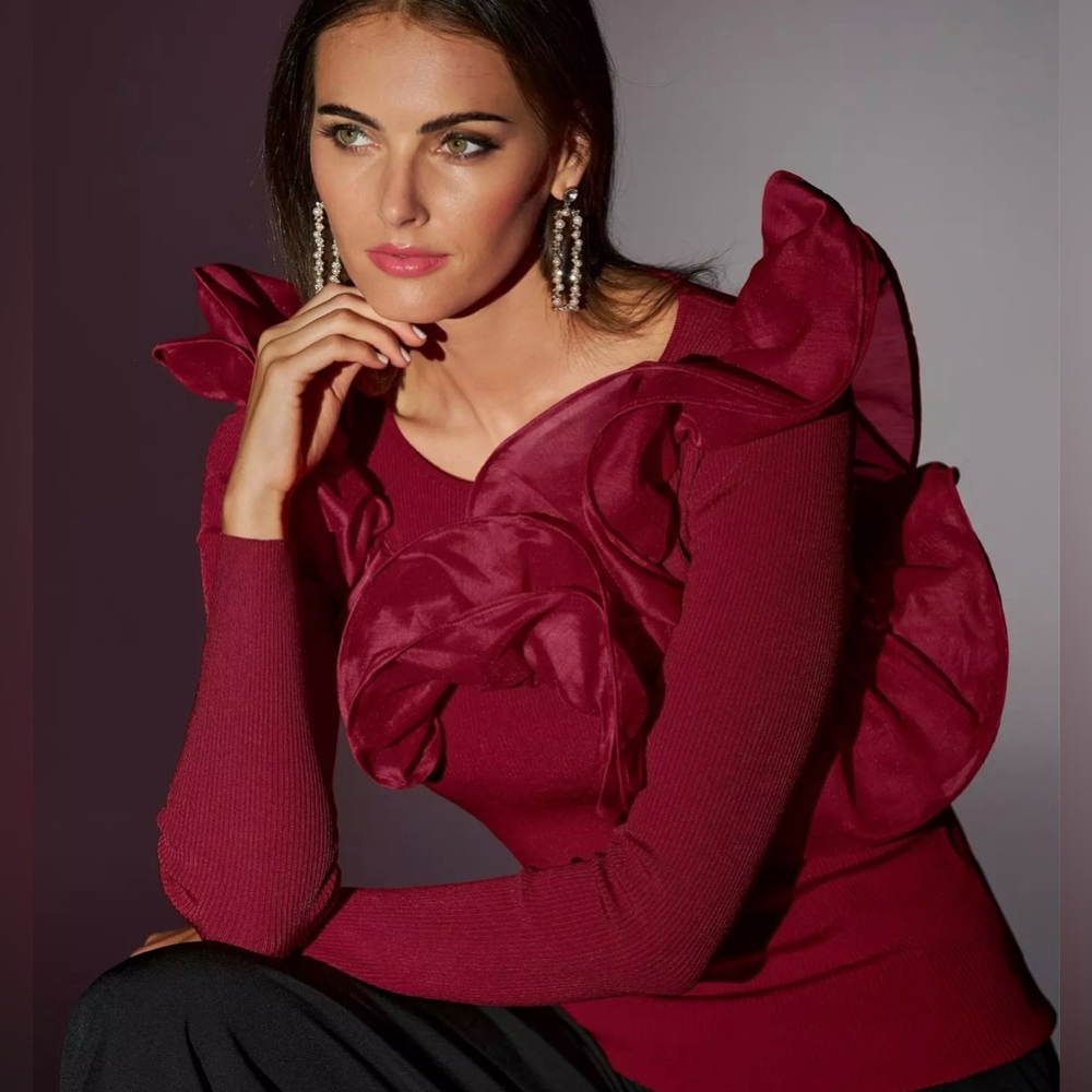 Boston Proper Organza Ruffle Long Sleeve Sweater